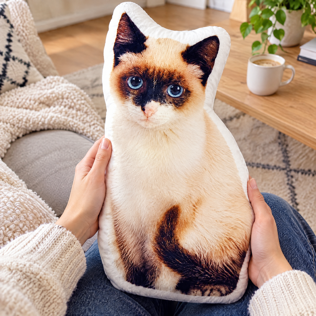 Katzen-Formkissen in den Händen
