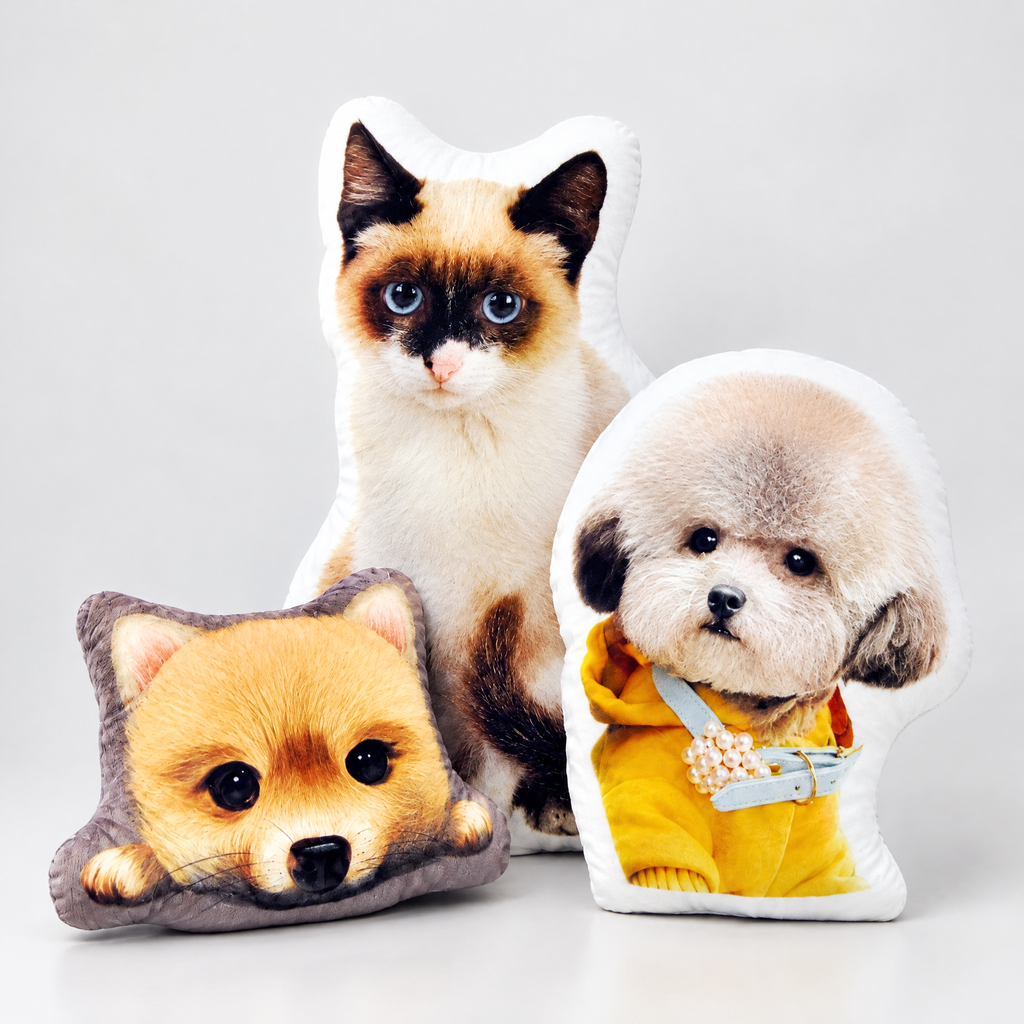 Katze, Pomeranian und Pudel als Formkissen