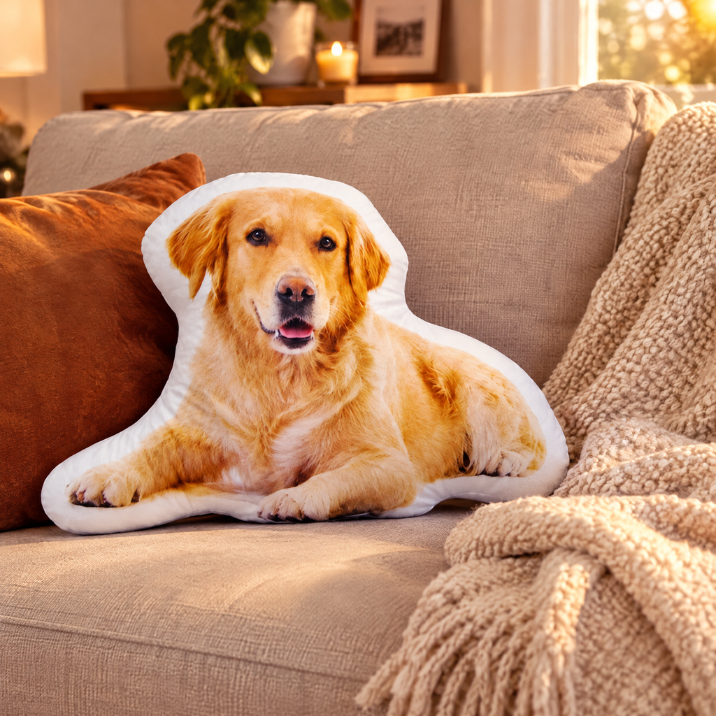 Golden Retriever als Formkissen auf dem Sofa